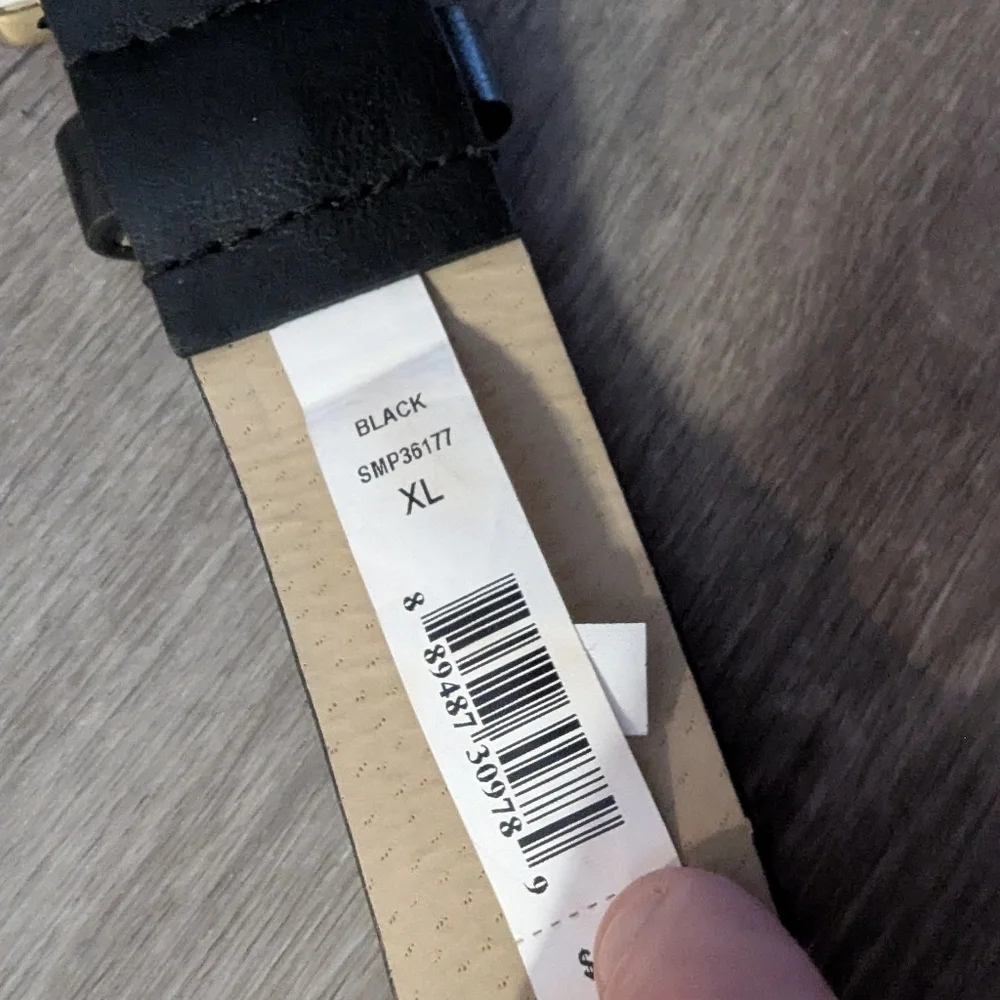Steve Madden,Black Leather Belt with Gold Accents 1990 Logo, Has Been Altered S
